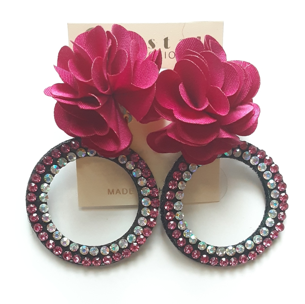 Crystal Collection Hot Pink Flower Earrings